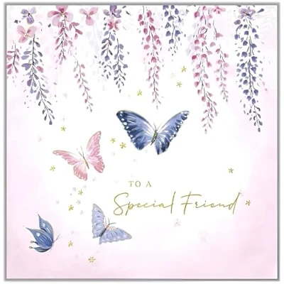 Image of Noel Tatt Special Friend Female Birthday Card Hanging Blossom Flowers and Butterflies Eco Friendly Recyclable