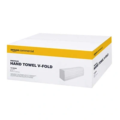 Image of AmazonCommercial V Fold Paper Hand Towels, 2 ply Premium, 3990 Sheets (15 packs of 266), Sheet Size: 22 cm x 21 cm, White