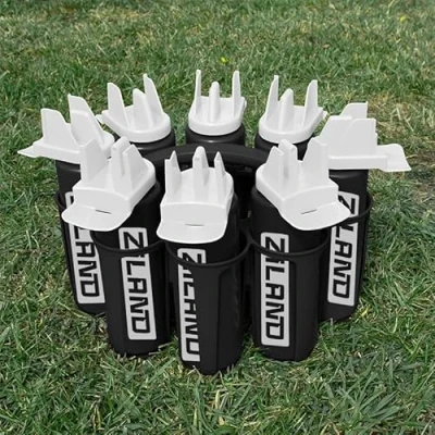 Image of Ziland Hybrid Water Bottle Set 8 x 1 Litre Easy Squeeze Bottles and Carrier Perfect for Sports Teams Hygienic as there is no mouth contact with the nozzle (Black/White Black Carrier)