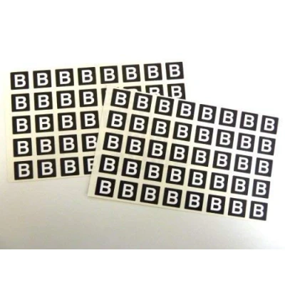 Image of Letter B, White Alphabet Letters on Black 20x20mm Square Labels Durable Plastic Stickers