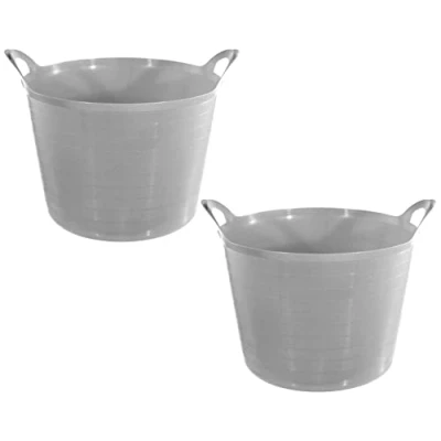 Image of Set of 2 27 Litre Flexi Tub Versatile Multi Purpose Flexible Rubber Storage Container Bucket (Grey)