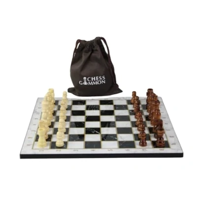 Image of White Marble Design Chess Set 14 Inch