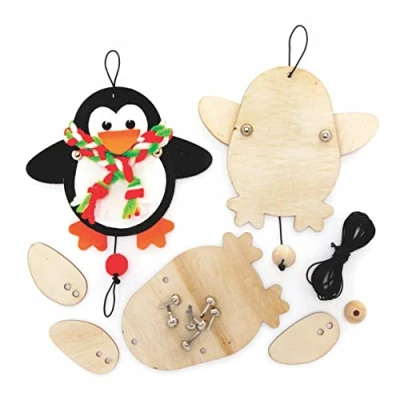 Image of Baker Ross FE771 Penguin Wooden Puppet Kits Pack of 5, Puppets for Kids to Decorate and Play, Make Your Own Moving