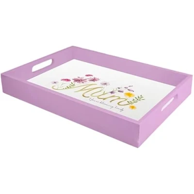 Image of Tech Island Serving Tray, Mum you&#039;re blooming lovely Wooden Tray Rectangular Bottom Plastic Dinner/Drinks Reusable Trays, Ideal for Home Breakfast, party (Purple)