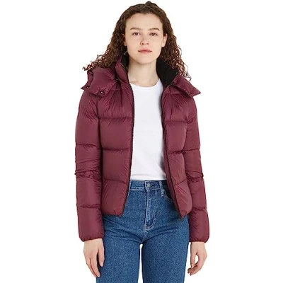 Image of Calvin Klein Jeans Archetype Short Puffer Down jacket, Women&#039;s, Size: Large, Amaranth
