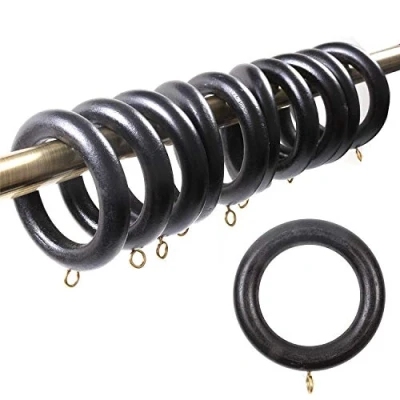 Image of Merriway BH03292 (24 Pcs) Wooden Curtain Drapery Pole Rod Rings with Screw Eye, Inner Diameter 45mm (1.3/4 Inch) Outer 70mm (2.3/4 Black Pack of 24 Pieces