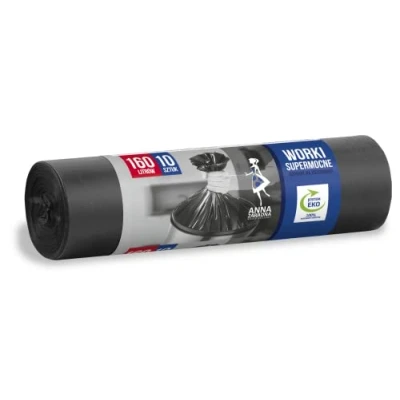 Image of ANNA ZARADNA ST AZ 001989 Rubbish Bags Tear Resistant Super Strong 160 L Pack of 10 for Household Waste Office Made Thick LDPE Regranulate Film Colour: Black,
