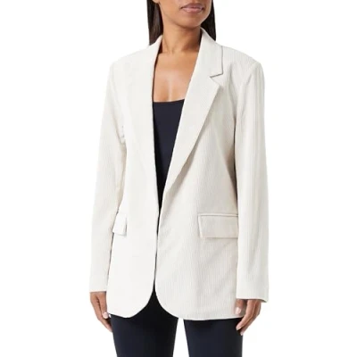 Image of Cream Women&#039;s Blazer Corduroy Open Front Single Breasted Notch Lapel Regular Fit, Eggnog, 10
