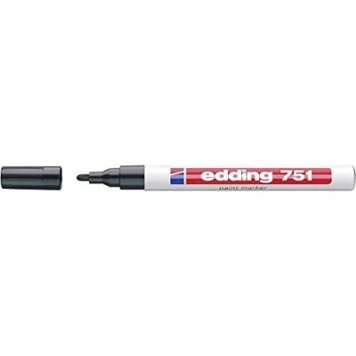 Image of edding 751 gloss paint marker black pack of 1 round nib 2 mm pen for glass, pebbles, wood, plastic, paper waterproof, high coverage