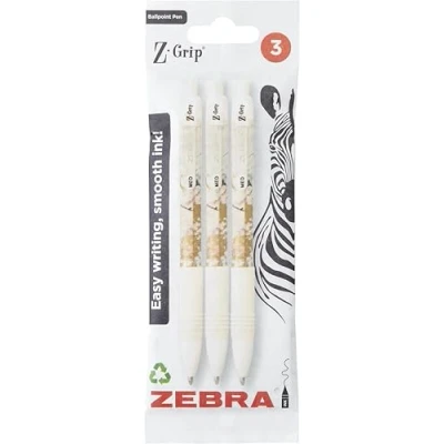 Image of ZEBRA Pen Z Grip Smooth Glam Black Ink Ballpoint Pens 3pk 1.0mm Medium Point Retractable with Clip Writing Low Viscosity Ink, Comfort 3 Multipack (White Marble)