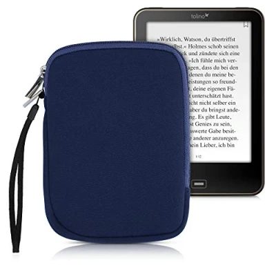 Image of kwmobile Neoprene e Reader Pouch Size 6&quot; eReader Universal eBook Sleeve Case with Zipper Dark Blue