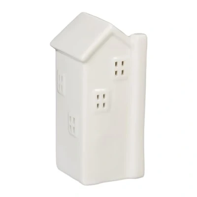 Image of Relaxdays Tealight House Ceramic, Light Through Windows, for 1 Candle, HxWxD: 13.5 x 6 cm, Table Decoration, White