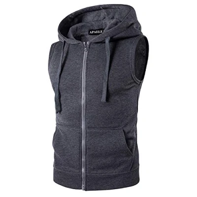 Image of APAELEA Mens Sleeveless Zip Up Hoody Sweatshirt with Pocket Workout Fitness Tanks Tops,Dark Grey,XXL