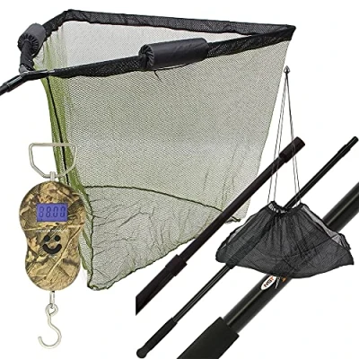 Image of 42&quot; Landing Net Dual Float Carp Coarse Fishing with 2m 2pc Pole Handle + Stink Bag Case &amp; Digital Camo Scale 40kg/88lb Sling