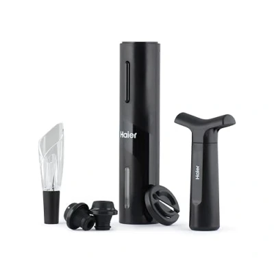Image of Haier 6 in 1 Electric Wine Bottle Opener Kit, Includes USB Rechargeable Opener, Tulip Aerator Pourer, Foil Cutter, Vacuum Pump, 2 Stoppers, Premium Quality