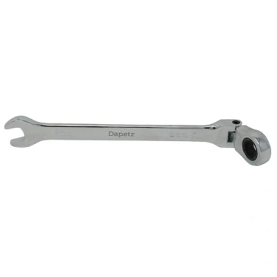 Image of Dapetz ® Flexible Head Ratchet Metric Spanner Open End Ring 27mm, Mirror Polished, Raised Panel Spanner, Chrome Vanadium Steel Combination Suitable for Mechanics