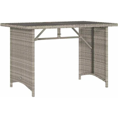 Image of vidaXL Garden Table with Glass Top Light Grey 110x68x70 cm Poly Rattan