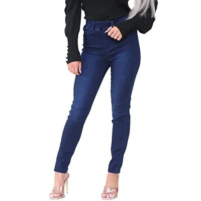 Image of BRAND KRUZE Womens Skinny Jean Jeggings High Rise Stretch Denim Jeans Leggings KZL109 Dark Blue 10