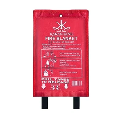 Image of KARAN KING® Fire Blanket Flame Retardant Safety for Home, Kitchen, Caravans, Garages Heat Resistant and Versatile Protection Equipment (Large, Quick Unfolding, with Loops)