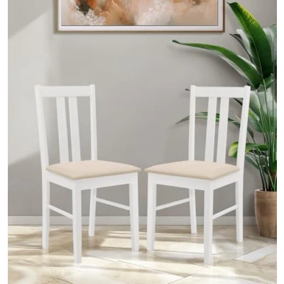 Image of Hallowood Furniture Aston White Painted Dining Chairs Set 2, Solid Wooden with Fabric Seat Pad, Contemporary Chairs, Cafe Chair, Modern Kitchen