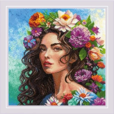 Image of RIOLIS Floral Muse 2254, Cross Stitch Kits 11¾&quot; x 11¾&quot;, for Beginners &amp; Advanced, Crossstitching Adult, Counted Stitching Kits, Flowers Embroidery Kit