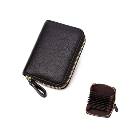 Image of ZMREN Women&#039;s Credit Card Holder, Small Leather Blocker Wallet ID Cards Holder RFID Protection Case Cash Coin Pocket with Zip Black