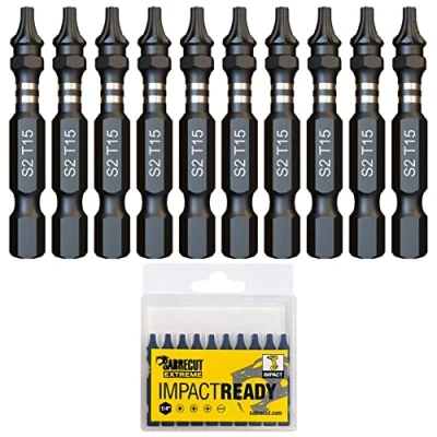 Image of 10 x SabreCut SCTX1550_10 50mm TX15 T15 Impact Screwdriver Driver Bits Set Single Ended Torx Heavy Duty Including Storage Box