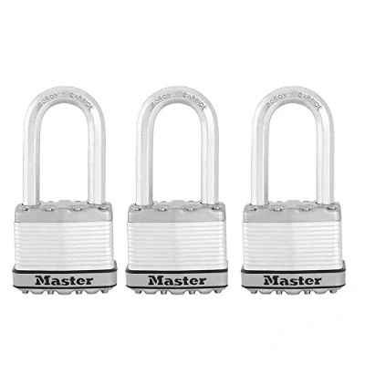 Image of Master Lock M1XTRILHCCSEN, Triple Pack 1 3/4 Inch Wide Magnum Laminated Steel Padlock, 5/16 Diameter, 2 Shackle Clearance, 3 Pack, Silver, Keyed Alike