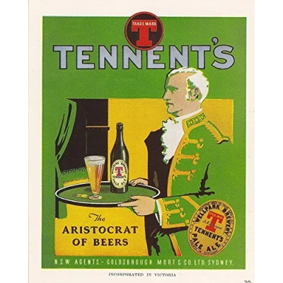 Image of Tennents Lager The Aristocrat of Beers Metal Wall Sign 6x8inches Plaque Vintage Retro Poster Art Picture Print