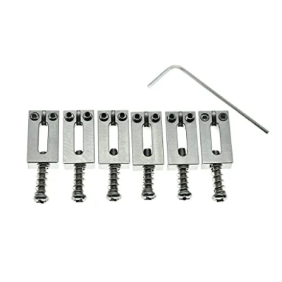 Image of KAISH Upgraded Version Stainless Steel Guitar Bridge Saddles 10.5mm String Spacing with Nickel Screws for Stratocaster/Telecaster