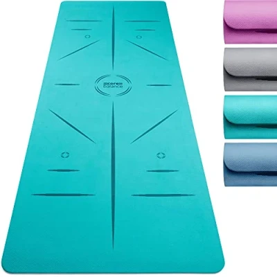 Image of Core Balance TPE Yoga Mat with Alignment Lines 6mm Non Slip Foam Exercise Fitness Travel Strap (Teal)