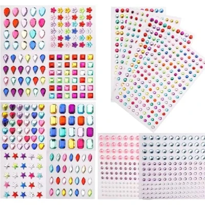 Image of Onezebra 14 Sheets Rhinestone Stickers, Rhinestones for Craft, Gems Crafting and Card Making Decorations, Self Adhesive Gem Sticker Nail, Body Makeup, Festival