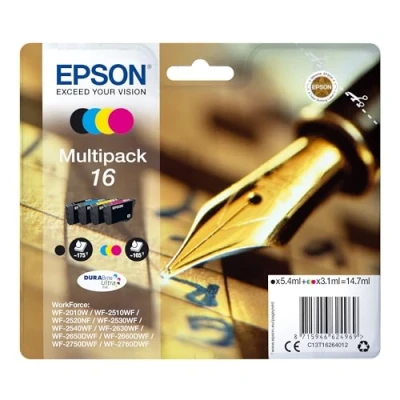 Image of Epson 16 Pen &amp; Crossword Genuine Multipack, 4 colours Ink Cartridges, DURABrite Ultra