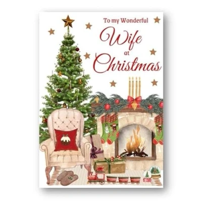 Image of Second Ave Wife Christmas Home Fireplace Xmas Holiday Festive Greetings Card