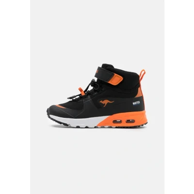 Image of Kangaroos KX Hydro Hightop trainers for kids, Size: 2.5, Jet black/neon orange Synthetics/textile