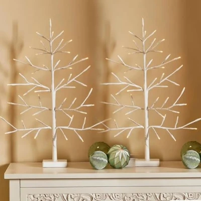 Image of Taylor &amp; Brown Set of 2 Small Birch Twig Tree Lights Photo Display with 52 Warm White LEDs Battery Operated Tabletop Decoration for Xmas Home Party Wedding (60cm/2ft)