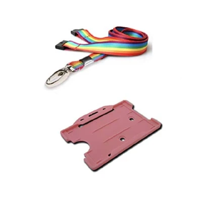 Image of ID Card It Rainbow Lanyard Neck Strap with Safety Breakaway and Strong Clip Pass Badge Holder for Work, Office, NHS, Pride (Metal Pink)