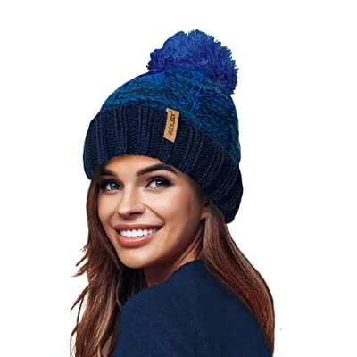 Image of RockJock STORMACTIVE 100% Waterproof Ladies Unisex Chunky Ombre Warm Winter Teddy Fleece Lined Knitted Pompom Beanie Hat