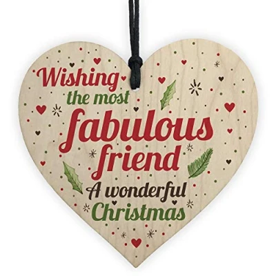 Image of RED OCEAN For Best Friend Christmas Card Friendship Wooden Heart Plaque Keepsake