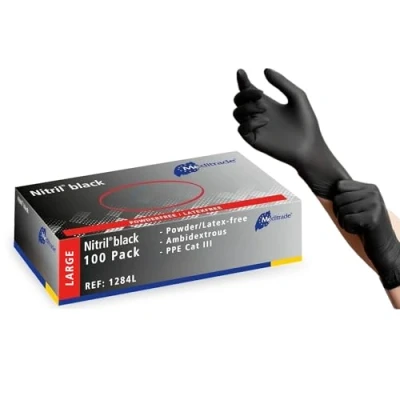 Image of Meditrade 1284L Nitrile Examination Glove, Black, Large, Pack of 10