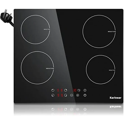 Image of Karinear Plug in Induction Hob, 4 Zones Electric Hob 60cm, with Touch Control &amp; Child Safety Lock, Black Crystal Glass