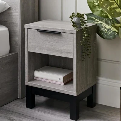 Image of Julian Bowen Bali 1 Drawer Bedside Grey Oak, Engineered Wood, 50 x 35 26cm