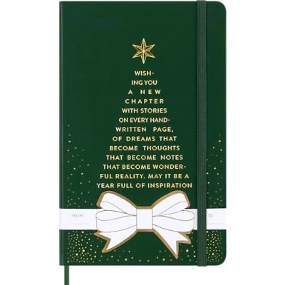 Image of Moleskine Festive Notebook, Ruled Hard Cover and Elastic Closure, Color Green, Large Format 13 x 21 cm