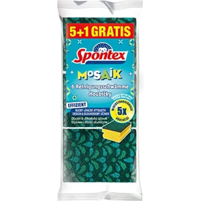 Image of Spontex Mosaic Cleaning Sponge with Anti Lint Technology and Practical Handle Strip, Colour Cannot be Selected, Pack of 6