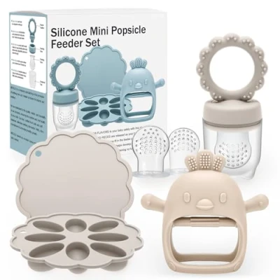 Image of CLDY Baby Fruit Food Feeder Breastmilk Popsicle Freezer Molds Convenient Set, Silicone Nibble Tray Storage Containers for Toddler Teething &amp; Infant Self Feeding