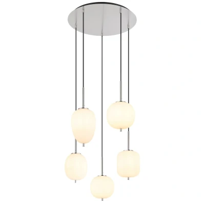 Image of Blacky I Cluster Pendant Ceiling Light Nickel Matt Opal Glass Shade 5x E14