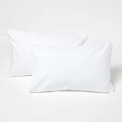 Image of HOMESCAPES White Kid’s Pillowcases 60 x 40 cm 2 Pack 100% Egyptian Cotton Percale Soft Hypoallergenic Children’s Pillow Cases with Envelope Close Breathable Easy Care 200 TC 400 Thread Count Equiv