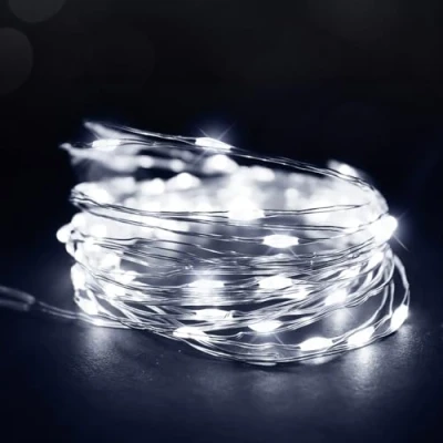 Image of ANSIO Fairy Lights Battery Operated 100 LED Copper Wire Indoor Outdoor Christmas for Bedroom String 10m/33ft Ideal Tree, Party &amp; Wedding Decorations Cool White
