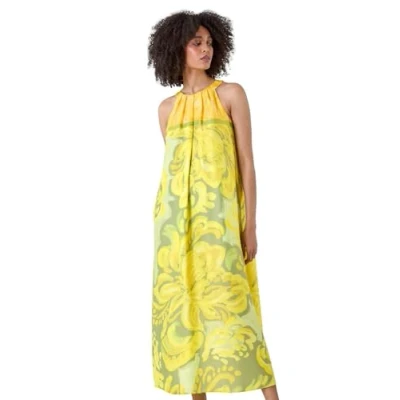 Image of Roman Womens Abstract Print Pocket Trapeze Dress Yellow Size 12 UK