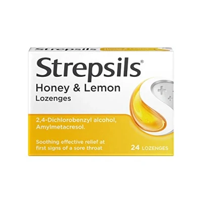 Image of Strepsils Sore Throat Pain Relief Honey &amp; Lemon Flavour 24 lozenges